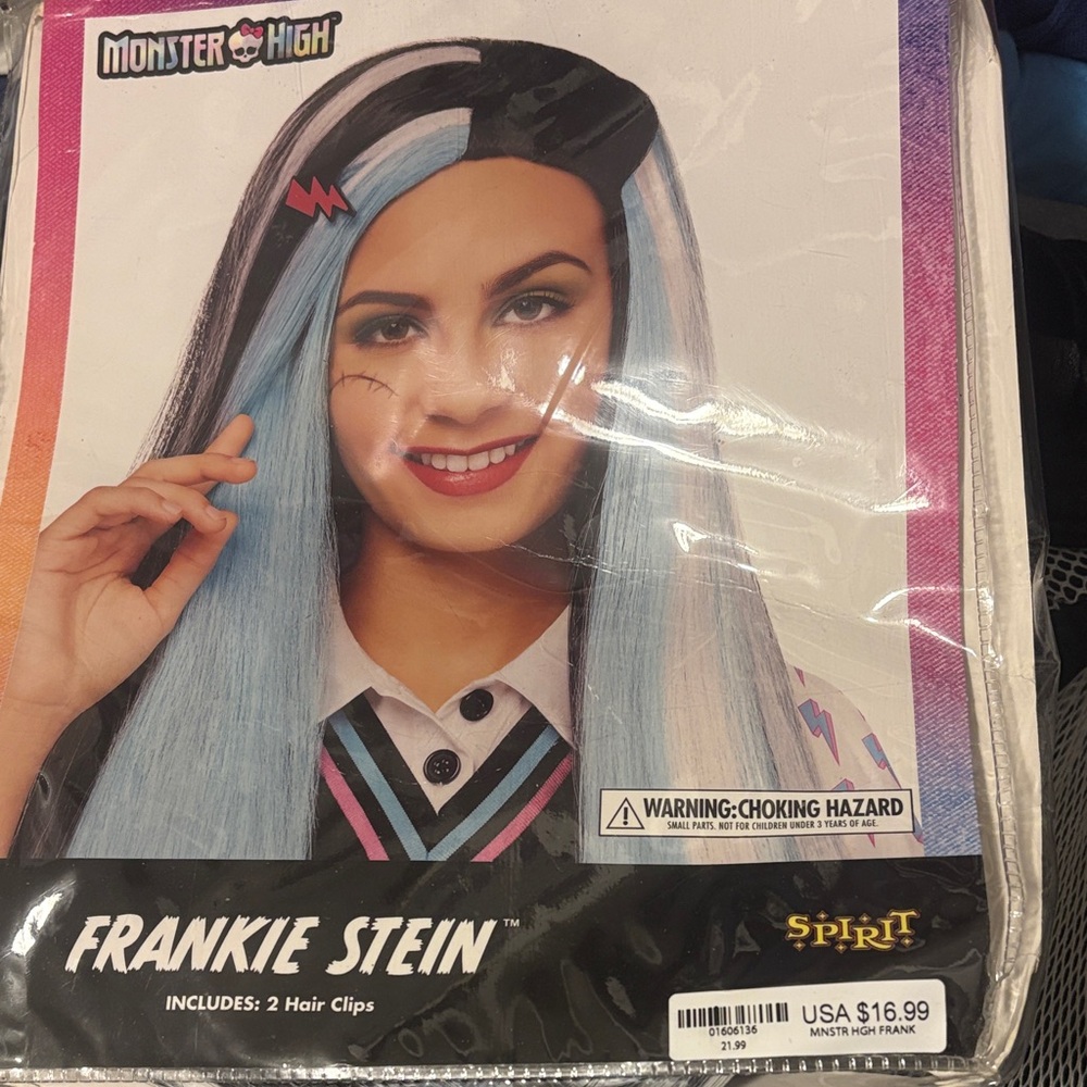 Monster High Frankie Stein Wig - Black and Light Blue